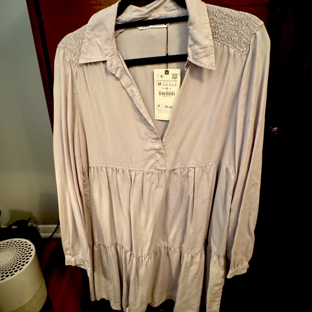 Zara Dress Grey Long Sleeve Tiered Dress